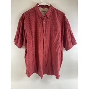 Wrangler Shirt Men's Size 2XL Red Tan Black Plaid Button Down Short Slv Pocket